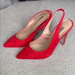 Billini Red Suede Pointed Slingback Heels